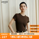 艾諾絲雅詩(shī)【商場(chǎng)同款】2025秋季新品修身百搭短袖顯瘦T恤上衣女40716159 紅棕色 L