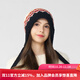 卡蒙（Kenmont）帽子窄圍巾一體可愛(ài)彩色提花毛球毛線(xiàn)帽女加絨護耳保暖針織帽9561 赫本黑 55.5-58cm