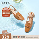 他她（TATA）復古包頭涼鞋女羊皮氣質(zhì)粗跟時(shí)裝涼鞋秋新款YET01BH4 棕色 36