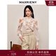 MAXRIENY【商場(chǎng)同款】秋日溫柔氛圍感v領(lǐng)盤(pán)扣領(lǐng)露肩雪紡衫上衣女 粉波點(diǎn) S 01