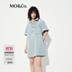 MO&Co.牛仔連衣裙夏鹽系淺藍棉質(zhì)寬松附印花絲巾MBE2DRS011 牛仔藍色 XS /155