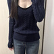 美式辣妹V領(lǐng)麻花毛衣女秋冬2025新款修身收腰內搭打底針織衫上衣 藏青色 均碼 【80-120斤】