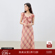 自巧小個(gè)子紅色雪紡格紋連衣裙女2025夏裝新款掐腰裙度假風(fēng)長(cháng)裙子 紅白格 XXS （尺碼：1）