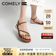 康莉（COMELY）羊皮平底一字帶涼鞋女25年夏季休閑涼鞋羅馬涼鞋多寶鞋 棕色  36 