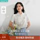 茵曼2025夏季女裝新款條紋提花花邊袖娃娃領(lǐng)刺繡100%純棉短袖襯衫  珍珠白 S