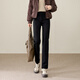 ESE-Y逸陽(yáng)冬季加絨小直筒褲女2025年高腰顯瘦彈力窄版煙管小黑褲子加厚 黑色-高個(gè)子 32