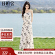 絲柏舍吊帶連衣裙2025夏裝新款女裝溫柔淑女蝴蝶印花A字長(cháng)裙