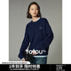 初語(yǔ)復古假兩件圓領(lǐng)毛衣女2024秋冬新款撞色拼接疊穿針織衫 寶藍色 XL