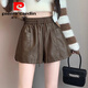 皮爾卡丹（pierre cardin）秋冬新款皮短褲女秋冬2025新款歐貨高腰外穿美拉德休閑a字打底靴 咖色【版】 M 【建議90-105斤】
