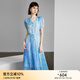 顏域藍色真絲連衣裙2024新款女夏季印花桑蠶絲中長(cháng)款短袖V領(lǐng)裙子 藍花 S/36