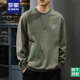 羅蒙春秋季重磅復古純棉長(cháng)袖男寬松潮牌打底衫美式口袋圓領(lǐng)外套衛衣 灰綠 L 碼 適合體重125-145斤
