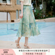 香影綠色漸變暈染半身裙女2025夏季新款垂感中長度假風雪紡a字裙 綠花 S 155/80A/85-95斤