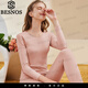 BESNOS意大利品牌男士保暖內衣女士加絨加厚保暖羊絨蠶絲晴綸秋衣秋褲 女士瑪瑙紅 L