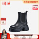 艾今（IIJIN）【明星同款】9.5cm厚底內增高英倫風(fēng)黑色切爾西短靴女721AMNA 黑色 35