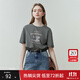 范思藍恩夏季縫紉機印花短袖t恤女春夏新款韓版寬松短袖上衣女T恤 煙灰色 S