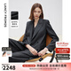 朗姿純羊毛灰色條紋西服/西褲/馬甲氣質(zhì)正裝2025秋新款高級感西裝 深灰色西裝 M