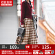 馬登女裝 美式格子半身裙寬松休閑顯瘦顯高復古格紋中長(cháng)裙子秋季 淺咖色 馬登工裝 M