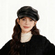 暄琰黑色皮質(zhì)貝雷帽女款英倫設計感復古百搭日系韓版春秋南瓜八角帽子 皮質(zhì)八角帽【黑色】