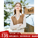 百圖betu女裝秋季新款襯衫假兩件氣質(zhì)襯衫拼接針織衫女2308T28 焦糖色 L