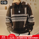 馬登工裝美式復古雪尼爾圣誕毛衣男秋冬撞色加厚保暖打底套頭針織衫 棕間條 寬松偏大 L