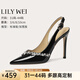 Lily Wei【流星飛掠】黑色漆皮水鉆高跟涼鞋包頭氣質(zhì)百搭女鞋大碼 黑色【跟高10cm】 36