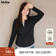 MsShe【長(cháng)袖假兩件針織衫】大碼女裝2025秋夏裝胖mmT恤遮肚巨顯瘦毛衣 長(cháng)袖【V領(lǐng)】黑色現貨 2XL