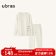 ubras半邊絨家居服情侶加絨加厚睡衣女加厚保暖睡衣套裝 豆乳白色-男款 XL