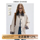 VEGA CHANG【萊賽爾+棉】風(fēng)衣女中長(zhǎng)款2025新款春秋格紋撞色拼接PU皮休閑外 乳酪白(梭織) M