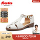 拔佳（Bata）包頭涼鞋女春新款牛皮鏤空復古英倫丁字鞋羅馬鞋ATA27AK4 米白 36