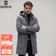 BESNOS意大利品牌冬季男士羽絨服中長(cháng)款加厚外套新款中年爸爸裝防寒男裝 灰色-可拆卸帽 L