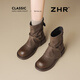 ZHR馬丁靴女2025新款復古顯瘦短靴增高英倫風(fēng)雪地靴女 KN191棕色37