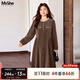 MsShe【燈芯絨連衣裙】大碼女裝2025秋冬裝胖mm木耳邊中長(cháng)款裙子 拿鐵色現貨 5XL