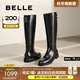 百麗（Belle）簡(jiǎn)約百搭騎士靴女2025冬新商場(chǎng)同款質(zhì)感真皮長(cháng)筒靴E4G1DDG5 黑色 38