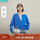 茵曼（INMAN）2025秋冬女裝新款 MIU系刺繡針織開(kāi)衫簡(jiǎn)約百搭寬松毛衣外套 亮藍色 L