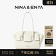 NINA&ENYA妮娜恩雅【大眼包大號】手掌紋頭層牛皮單肩包輕奢真皮腋下女包 大號【奶昔白】