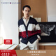 TOMMY HILFIGER【拼色開(kāi)衫】秋冬男女商務(wù)休閑學(xué)院慵懶V領(lǐng)寬松針織外套毛衣 【拼色開(kāi)衫】-藏青紅白拼色FAP L （推薦：150-165斤）