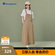 Champion冠軍背帶裙女夏季新款韓系甜美刺繡長(cháng)款吊帶純色連衣裙 卡其色 M