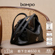 半坡飾族（bampo）新款綿綿雙肩包報喜包女包多功能單肩斜挎牛皮舒適大容量女士包包 墨碳黑