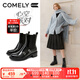 COMELY布洛克切爾西靴女25冬新款復古英倫風(fēng)粗跟雕花圓頭煙筒靴短靴 甜酷黑（布里） 36