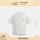 蔻馳（COACH）新款奧萊男士棉質(zhì)條紋CAMP短袖襯衫簡(jiǎn)約舒適 白堊色/灰色 L