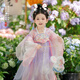 萌乎漢服女童2025春秋款兒童高端超仙古風(fēng)公主連衣裙小女孩飄逸公主裙 紫色 100
