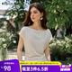 Olrain歐芮兒法式優(yōu)雅一字領(lǐng)顯瘦T恤女夏季2025新款修身減齡上衣 杏色 L