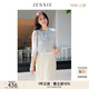 JESSIE法式系帶領(lǐng)七分袖純色小上衣女夏裝新款 藍色 L