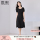 香影方領(lǐng)黑色連衣裙女2025夏季新款高級感泡泡袖赫本風(fēng)法式小黑裙 黑色 L 165/88A/110-125斤
