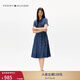 TOMMY HILFIGER25春夏新款女純棉氣質(zhì)休閑文藝風(fēng)收腰顯瘦中長(cháng)款牛仔連衣裙 牛仔藍1BJ 34 S