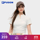 FILA FUSION斐樂(lè )潮牌女子針織短袖衫2025秋新款時(shí)尚半拉鏈修身T恤 云白色-WT L 170/88A/L