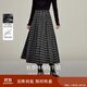茵曼復(fù)古磨毛格子百褶半身裙2025秋女裝新款高腰A字裙 灰黑格子 L
