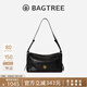 BAGTREE【明星同款】包包樹奶盒包植鞣牛皮新款輕奢單肩斜挎Hobo女包禮物 檀黑色-中號(hào)【磁吸拉鏈款】 高級(jí)小眾
