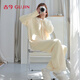 古今（GUJIN）甜美秋冬學(xué)院風(fēng)新款半邊絨睡衣女士家居服睡褲毛衣保暖珊瑚套裝