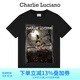 Charlie Luciano人物稻草印花短袖夏季新款情侶男女同款潮流潮牌國潮CL上衣T恤男 黑色 S 165